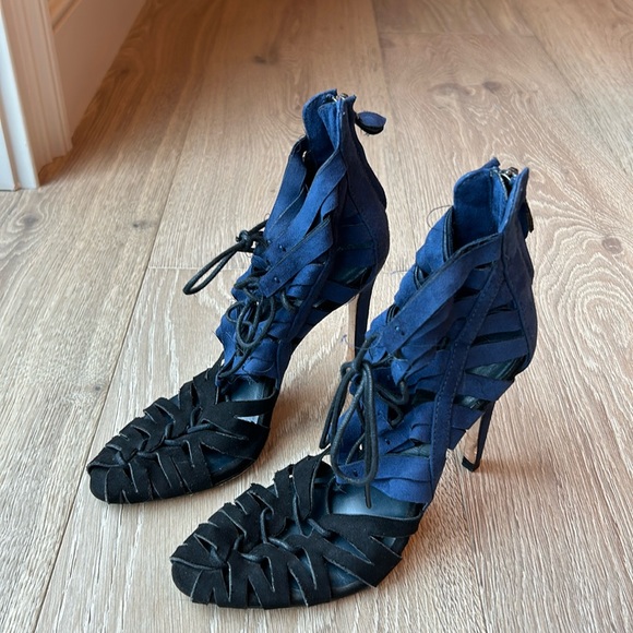 Zara Suede two-tone lace up bootie / high heel sandal, Size 36 - Picture 1 of 8